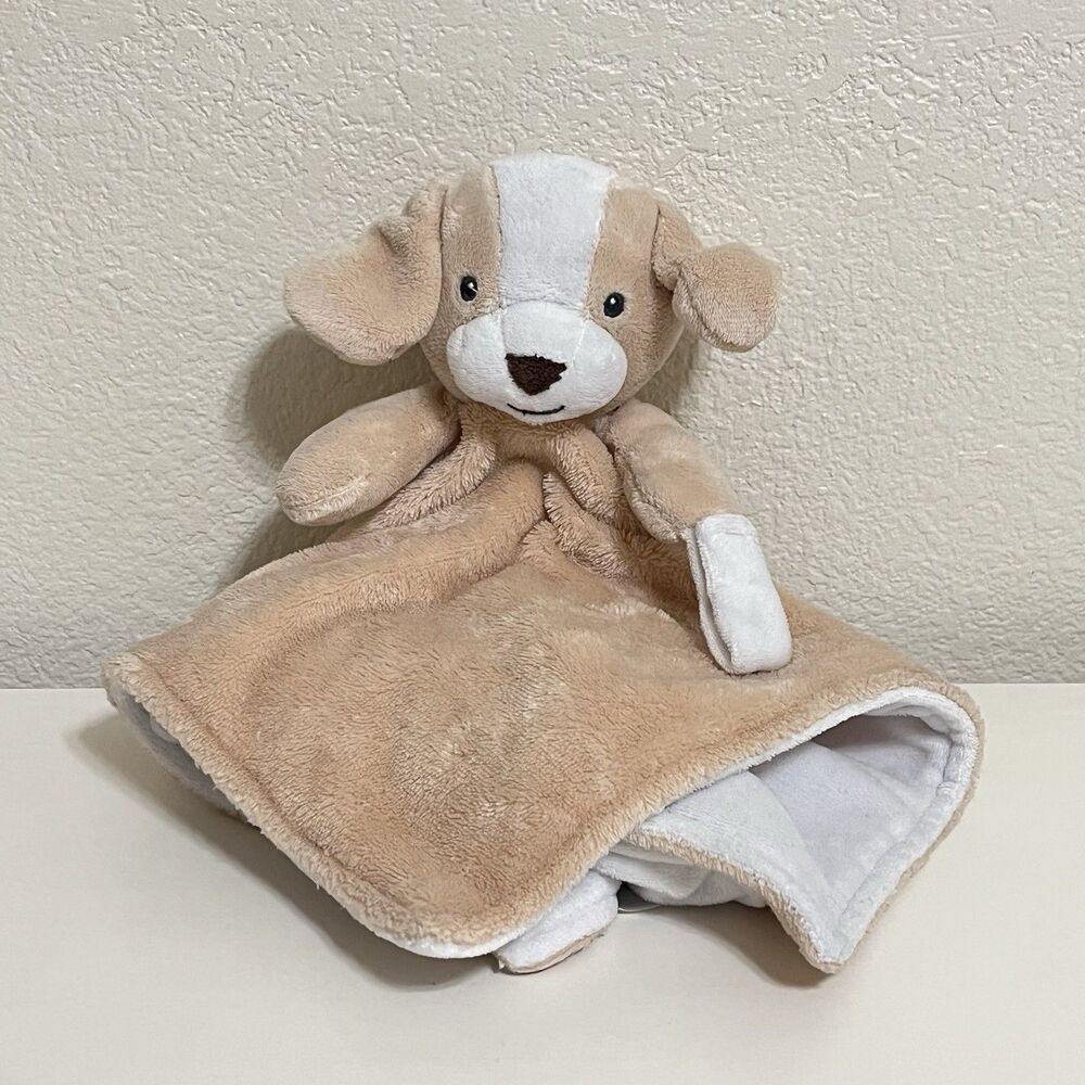 Carter's Tan Puppy Dog Security Blanket Lovey with Pacifier Holder Loop Lovie